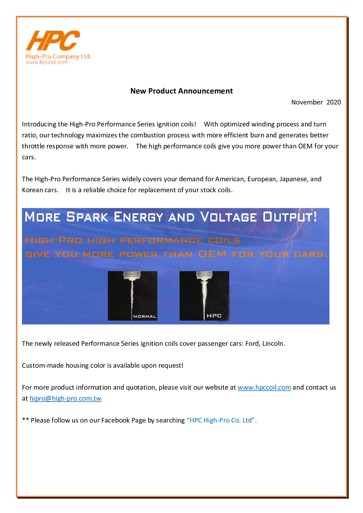 New Product Announcement(High Performance Series) - November 2020